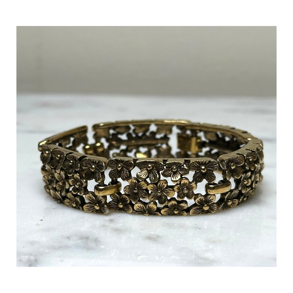 Vintage Coro Forget Me Not Flower Link Bracelet Filigree Design 1950s, Jewelry L